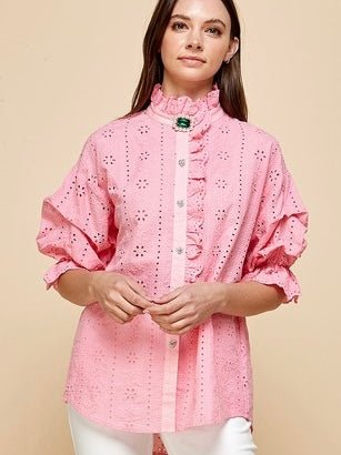 Eyelet Pinkie Blouse - Hylera - HYL-P34451 - image_size - Eyelet Pinkie Blouse - Hylera