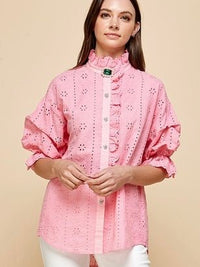 Eyelet Pinkie Blouse - Hylera - SPS-P34451 - image_size - Eyelet Pinkie Blouse - Sand+Silk