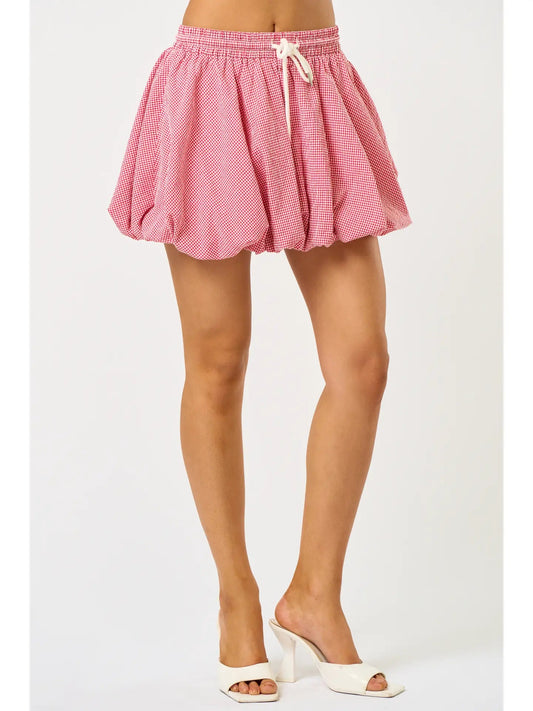 Gingham Balloon with String Skirt - Hylera - HLY42421 - image_size - Gingham Balloon with String Skirt