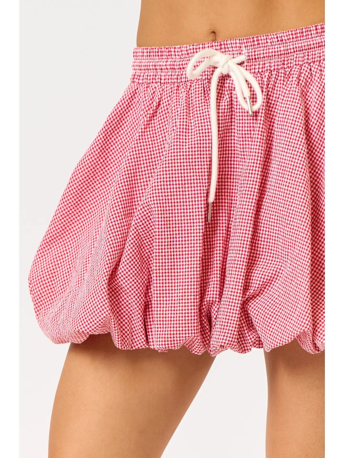 Gingham Balloon with String Skirt - Hylera - HLY42421 - image_size - Gingham Balloon with String Skirt