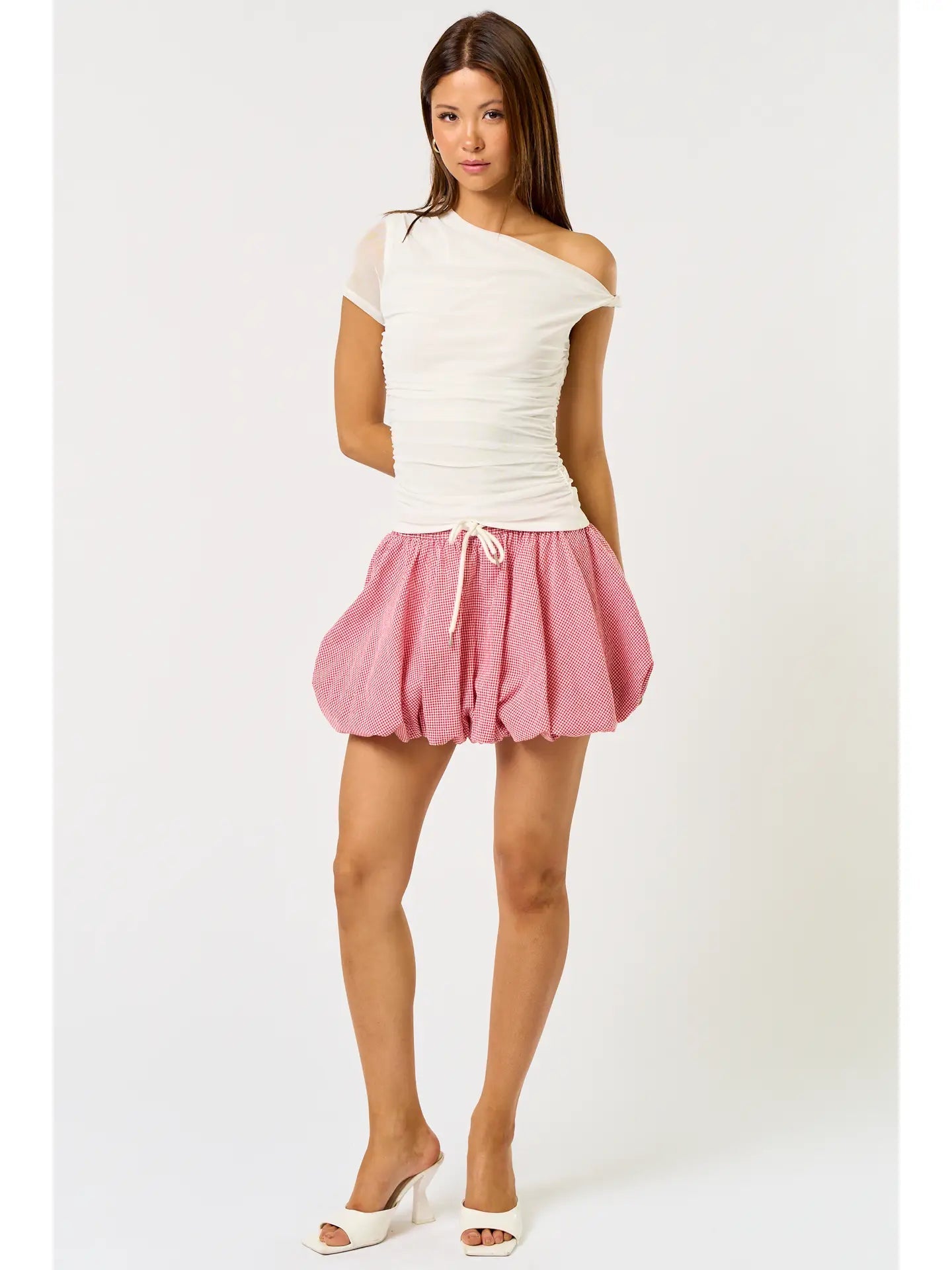 Gingham Balloon with String Skirt - Hylera - HLY42421 - image_size - Gingham Balloon with String Skirt