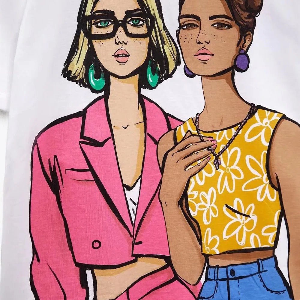 Jolly Friends T-Shirt Women's Top - Hylera - SPS-TS21213 - image_size - Jolly Friends T-Shirt Women's Top - Sand+Silk