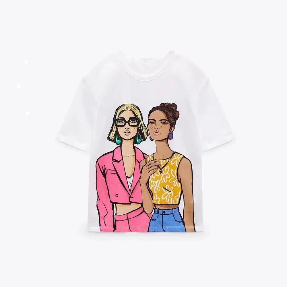 Jolly Friends T-Shirt Women's Top - Hylera - SPS-TS21213 - image_size - Jolly Friends T-Shirt Women's Top - Sand+Silk