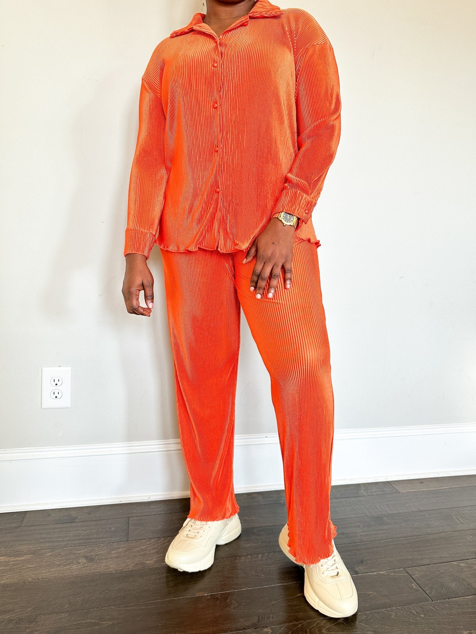 Delina Piu Pleated Button Up Matching Set