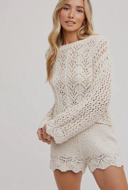 Mari Cream Crochet Women's Two - piece Set. - Hylera - HY-SS1852C - image_size - Mari Cream Crochet Women's Two - piece Set.