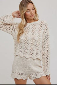 Mari Cream Crochet Women's Two - piece Set. - Hylera - HY-SS1852C - image_size - Mari Cream Crochet Women's Two - piece Set.