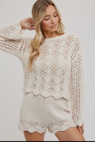Mari Cream Crochet Women's Two - piece Set. - Hylera - HY-SS1852C - image_size - Mari Cream Crochet Women's Two - piece Set.