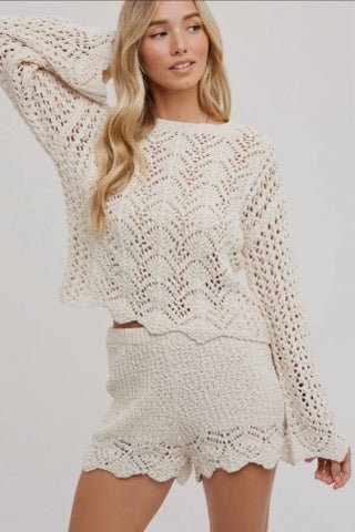 Mari Cream Crochet Women's Two - piece Set. - Hylera - HY-SS1852C - image_size - Mari Cream Crochet Women's Two - piece Set.