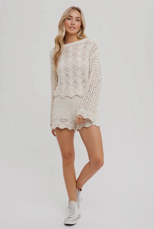 Mari Cream Crochet Women's Two - piece Set. - Hylera - HY-SS1852C - image_size