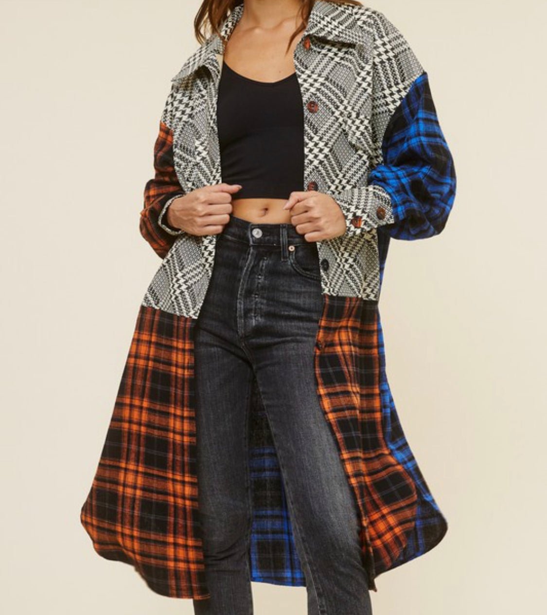 Nadine Women's Multi-fabric plaid jacket