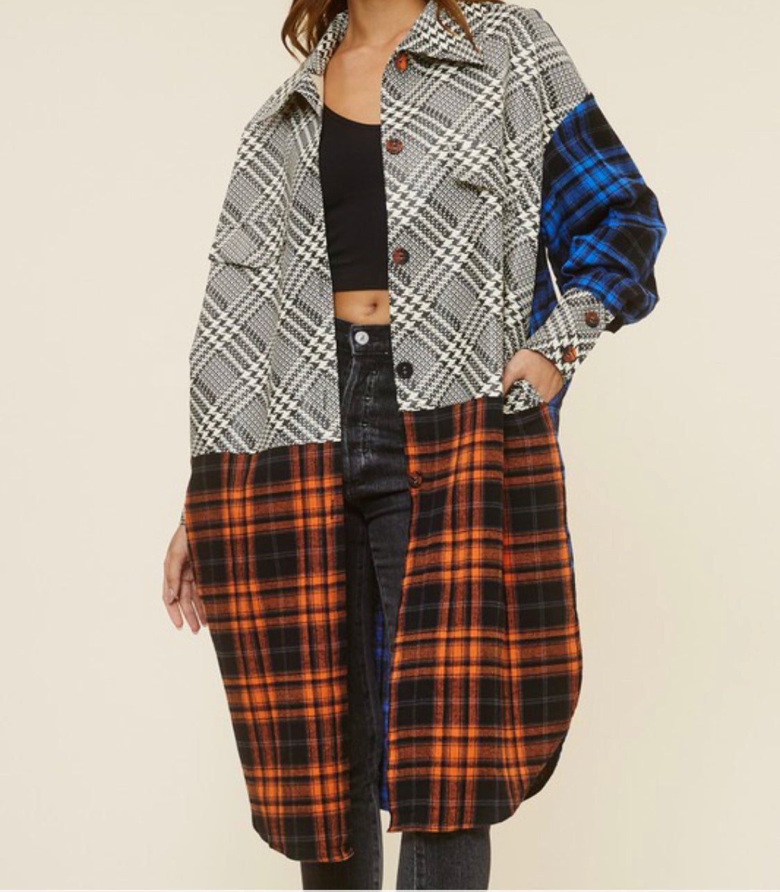 Nadine Women's Multi - fabric plaid jacket - Hylera - HY-S32101M
