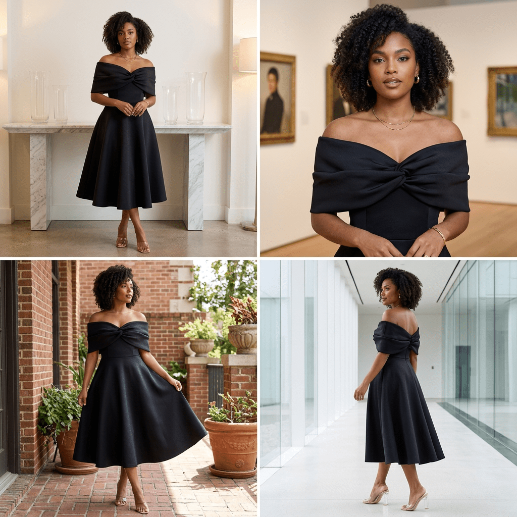 Perse Off-Shoulder Bow Midi Dress - Hylera - HY-SS5687 - image_size - Perse Off-Shoulder Bow Midi Dress