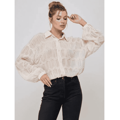 Romantic Ruffle Sheer Blouse Elegant Long Sleeve - Hylera -  - image_size - Romantic Ruffle Sheer Blouse Elegant Long Sleeve
