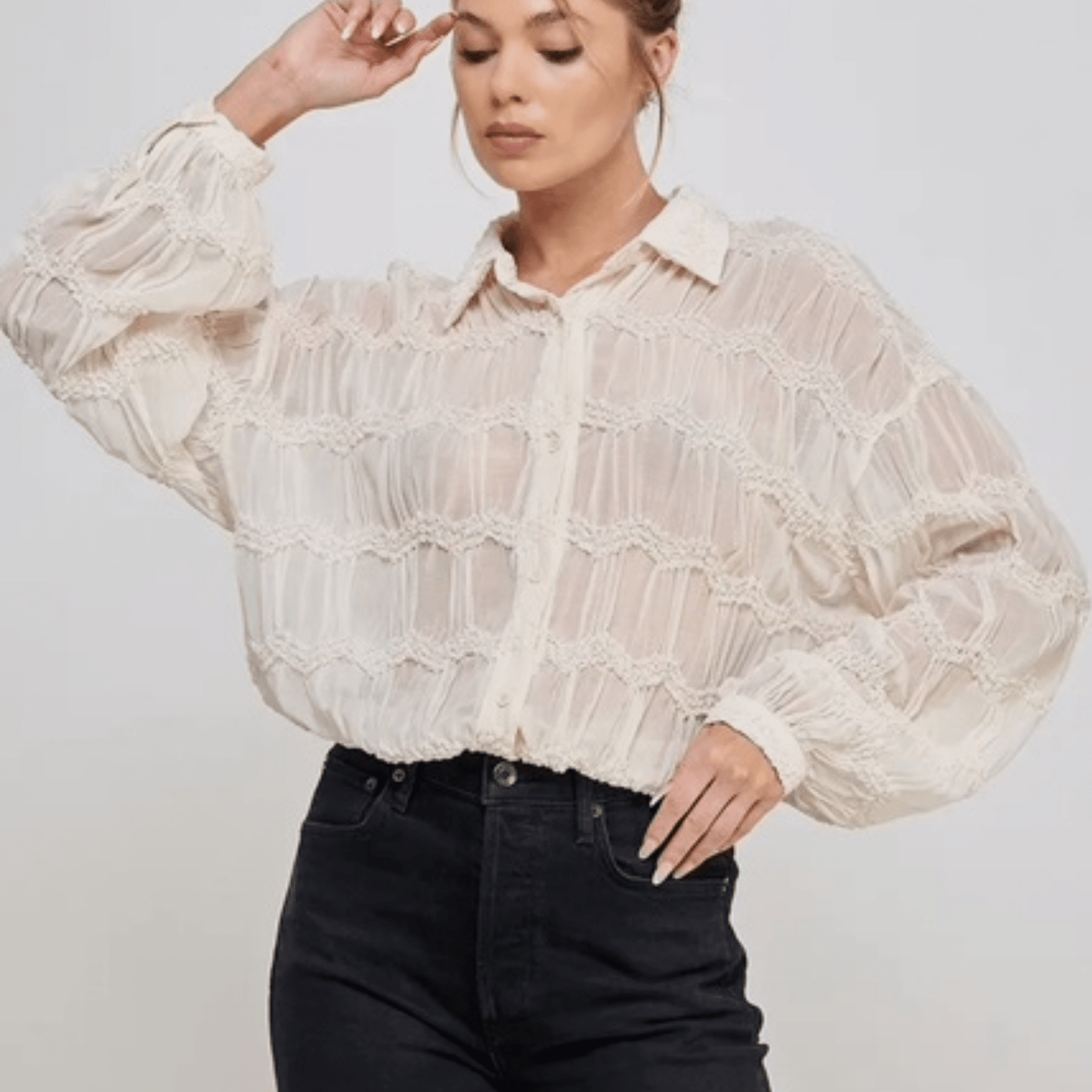 Romantic Ruffle Sheer Blouse Elegant Long Sleeve - Hylera -  - image_size - Romantic Ruffle Sheer Blouse Elegant Long Sleeve