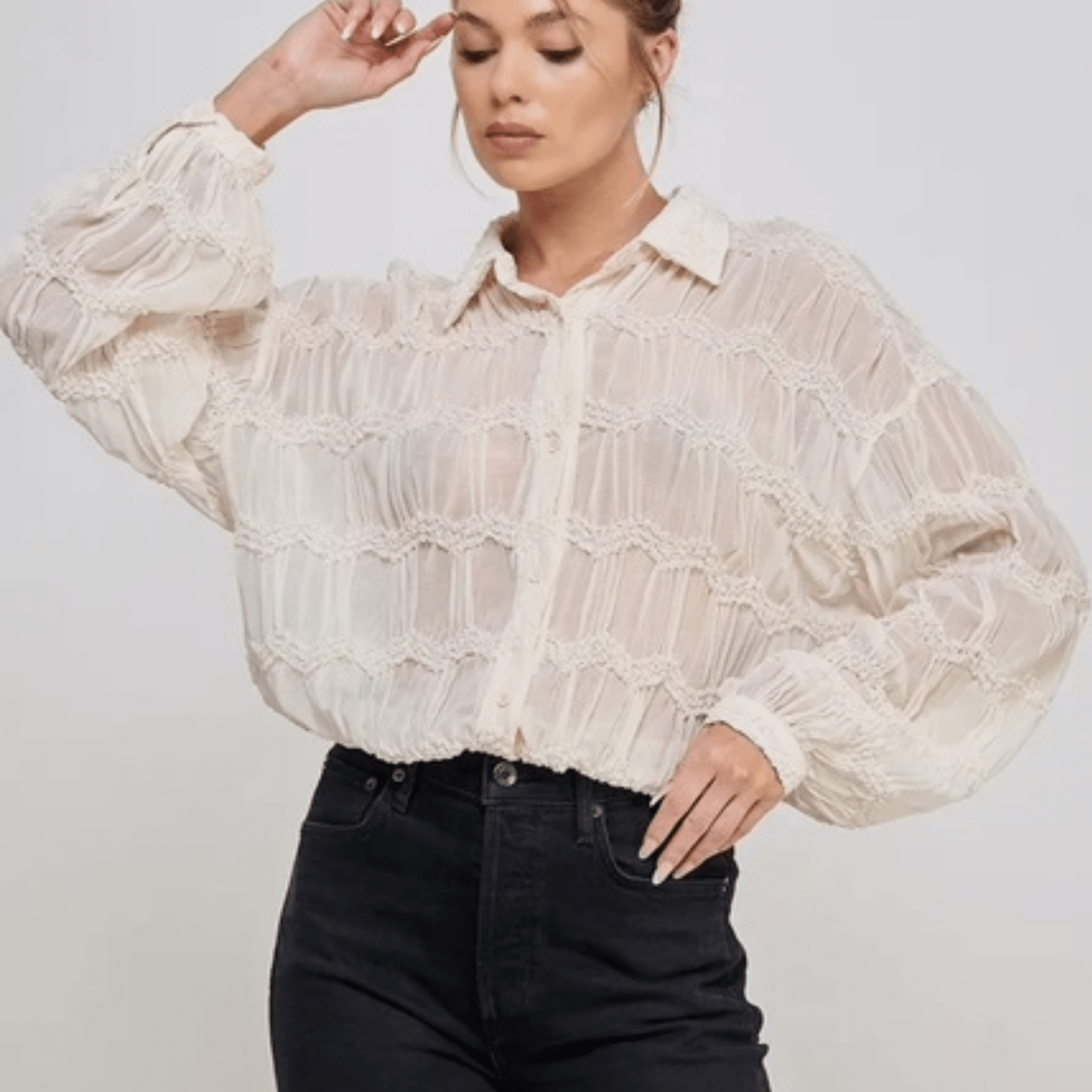Romantic Ruffle Sheer Blouse Elegant Long Sleeve - Hylera -  - image_size - Romantic Ruffle Sheer Blouse Elegant Long Sleeve