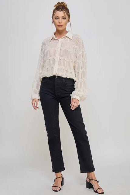 Romantic Ruffle Sheer Blouse Elegant Long Sleeve - Hylera - HYL34950W - image_size - Romantic Ruffle Sheer Blouse Elegant Long Sleeve
