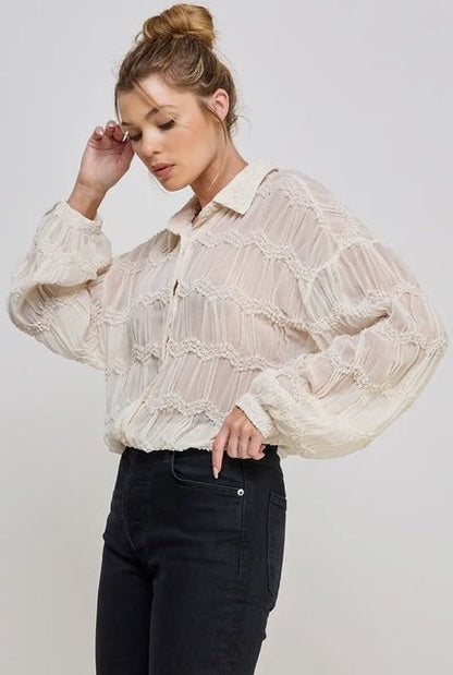 Romantic Ruffle Sheer Blouse Elegant Long Sleeve - Hylera - HYL34951W - image_size - Romantic Ruffle Sheer Blouse Elegant Long Sleeve