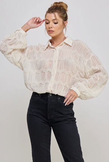 Romantic Ruffle Sheer Blouse Elegant Long Sleeve - Hylera - HYL34952W - image_size - Romantic Ruffle Sheer Blouse Elegant Long Sleeve