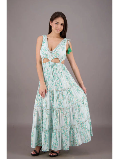 Sicily Cutout Tiered Dress in Green - Hylera - HLY70701 - image_size - Sicily Cutout Tiered Dress in Green