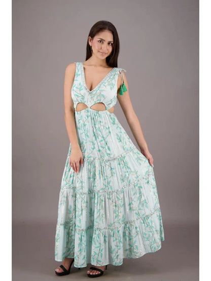 Sicily Cutout Tiered Dress in Green - Hylera - HLY70701 - image_size - Sicily Cutout Tiered Dress in Green