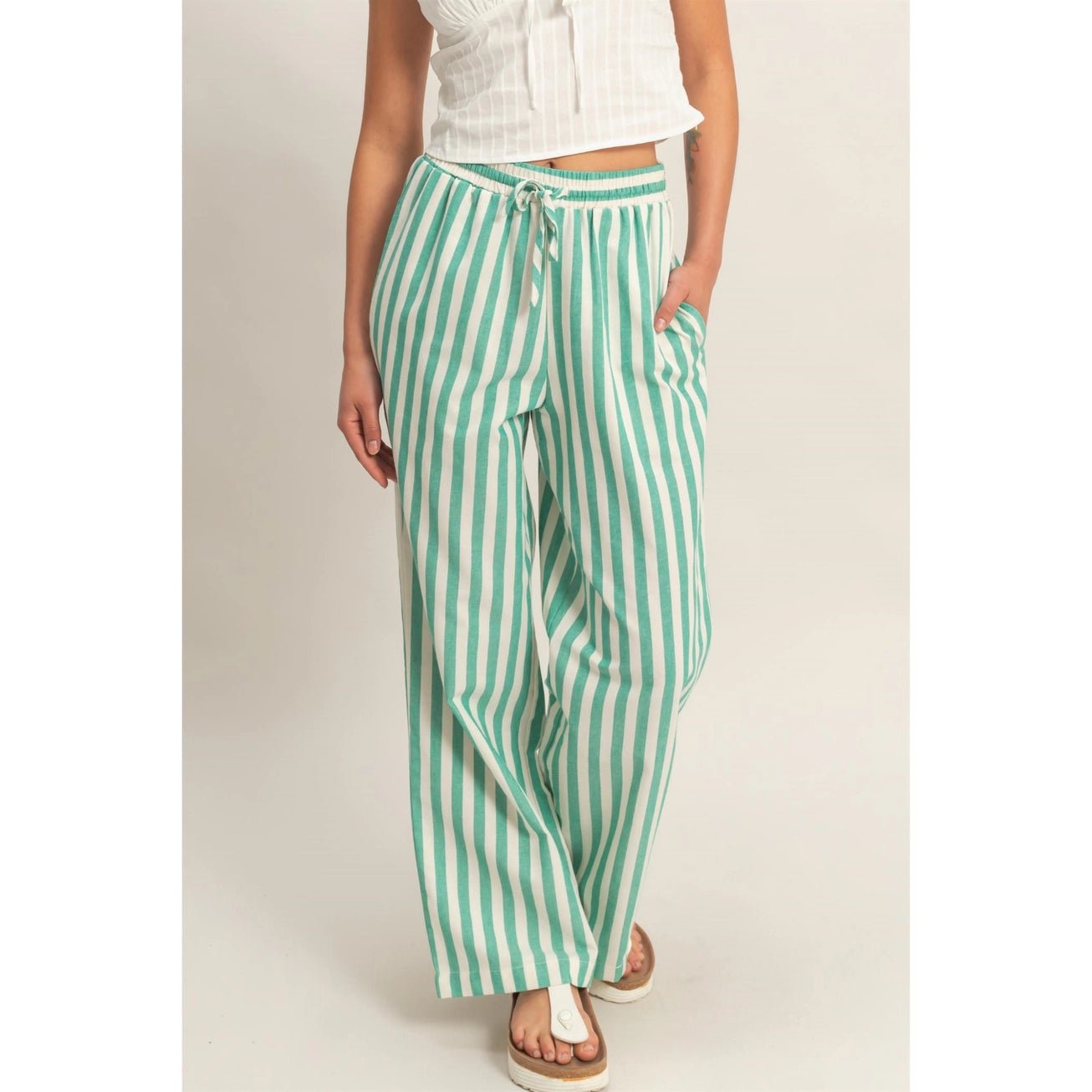 Striped Pants in Refreshing Green Shade - Hylera -  - image_size - Spring Green Stripped Pants