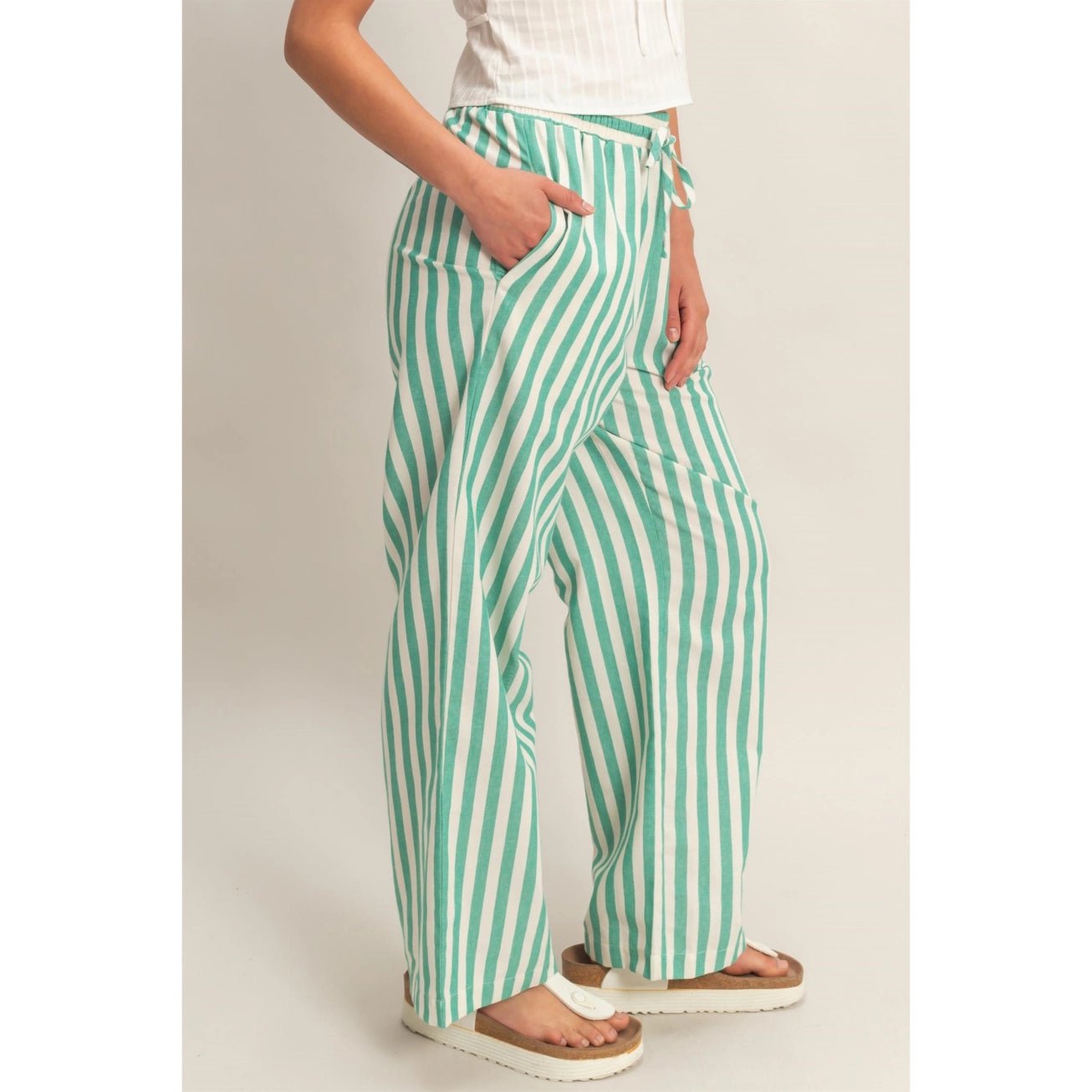 Striped Pants in Refreshing Green Shade - Hylera -  - image_size - Spring Green Stripped Pants