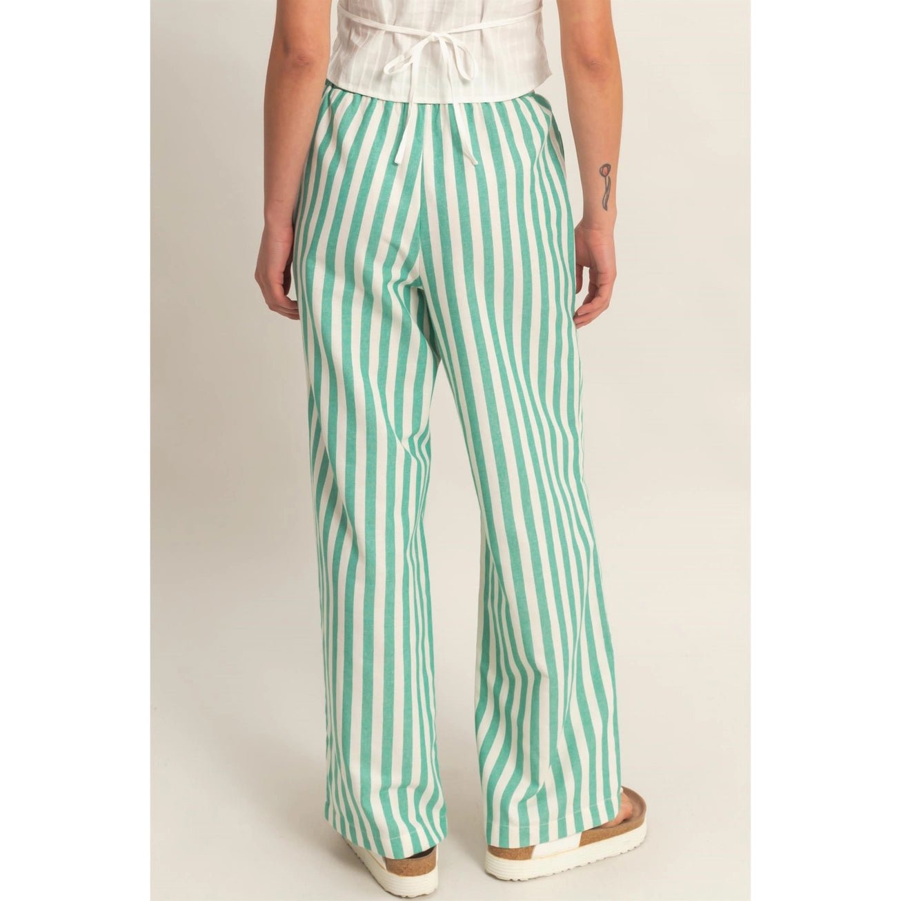 Striped Pants in Refreshing Green Shade - Hylera -  - image_size - Spring Green Stripped Pants