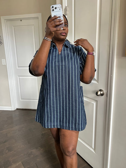 Vertical Denim Short Dress - Hylera -  - image_size - Vertical Denim Short Dress