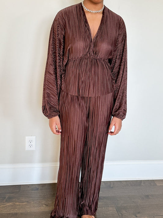 Vienna Deep V - neck Women's Brown Set - Hylera - HY-SS2362